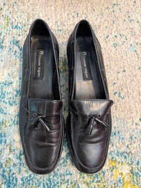 Etienne Aigner Black Leather Tassel Loafers